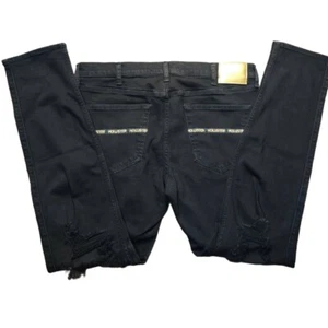 Hollister Advanced Stretch Distressed Ripped Skinny Jeans Size 36x32 Black Gold - Picture 1 of 12