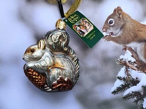 Alte Welt Weihnachten HUNGRIG grau EICHHÖRNCHEN Glas mundgeblasen Ornament Neu mit Etikett Neu - Bild 1 von 3