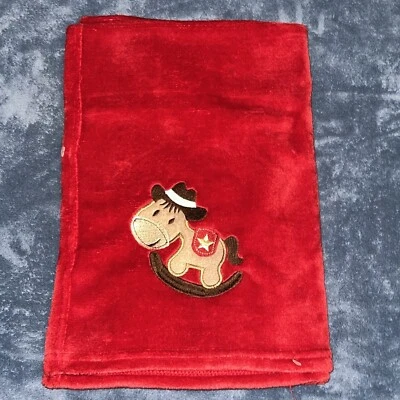 Starting Out Baby Blanket Red Rocking Horse Cowboy Cowgirl Western RARE HTF! - Image 1 of 4