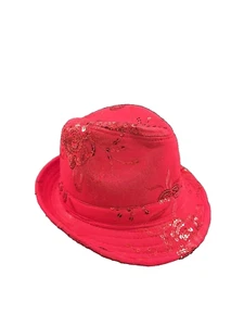 Womens Red Floral Sequined Fedora Hat - Picture 1 of 7