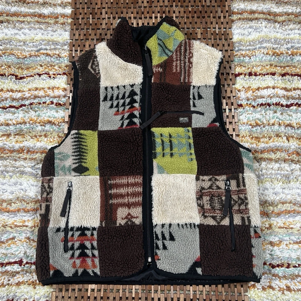 Colete de lã Ralph Lauren denim e suprimentos asteca ocidental patchwork Sherpa grande G - Imagem 1 de 3