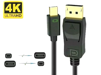 2m (6.56ft) Mini DisplayPort Male to DisplayPort Male Black Cable 4K@60Hz - Image 1 of 3