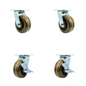 Juego de ruedas giratorias fenólicas de alta temperatura de 5 pulgadas con rodamientos de rodillos 2 frenos SCC - Imagen 1 de 5