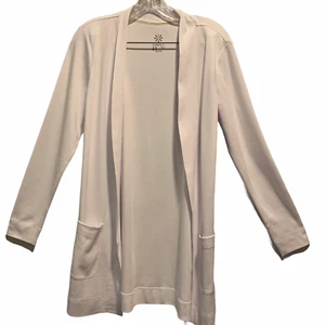 Isaac Mizrahi Pure White Open Cardigan Pockets Long Sleeve 100% Cotton XS - Picture 1 of 10