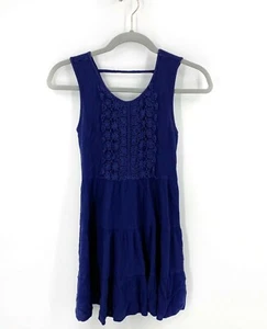 Knitworks Sun Dress Girls 12 Navy Blue Boho Sleeveless Crochet Detail Tie Back - Picture 1 of 5