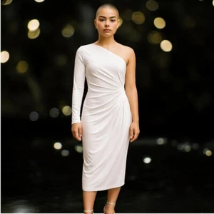 Pretty Little Thing Maxi Dress Women’s UK Size 8 White Satin One Shoulder - Picture 1 of 8