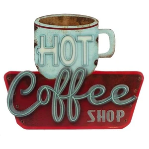 Hot Coffee Shop Embossed Metal Sign - Vintage Diner Sign for Kitchen, Office,... - Picture 1 of 8
