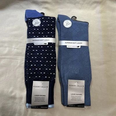 Calcetines de vestir náuticos a rayas que absorben la humedad Perry Ellis para hombre 7-12 multicolor~ Foto 1 de 4