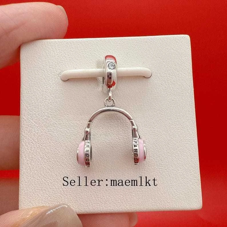 Nuevo Dije de Auriculares Rosa Plata de Ley 925, Dije para Pulsera Foto 1 de 2