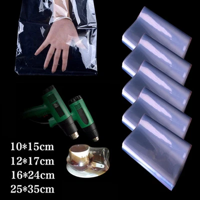 100pcs Transparent PVC Plastic Bag Heat Shrink Wrap Film Flat Pack Storage