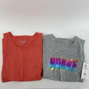 Paket 2 Mädchen M (7/8) Brave und Orange Glitzer Tank Tops - Grau Neu mit Etikett - Bild 1 von 5