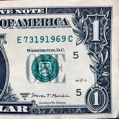 1969 Trailing Birthday Year Notes One Dollar Bills Fancy Serial Number - Image 1 of 3