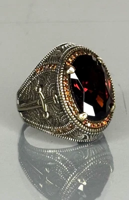 925 Sterling Silver Ruby Men's Ring: Vintage Sword Design, Handcrafted Jewelry - Image 1 of 4