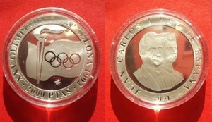 1991 Spain Large  silver Proof 2000 Pesetas-Olympic Flames/Rings Flag  - Picture 1 of 1