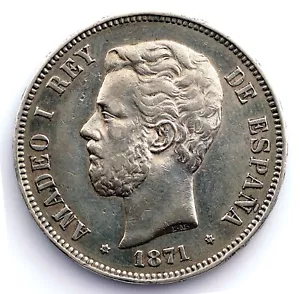 Spain-Amadeo I. 5 pesetas. 1871*18-71. Madrid. MBC+/VF+ Plata 25 g. - Imagen 1 de 2