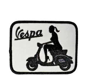 Vespa Racing Black/White Scooter Premium 3in Embroidered Iron-on Patch - Picture 1 of 3