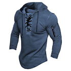 Moisture-wicking Men Hoodie Solid Color Hooded Top Vintage Lace Up With Zipper
