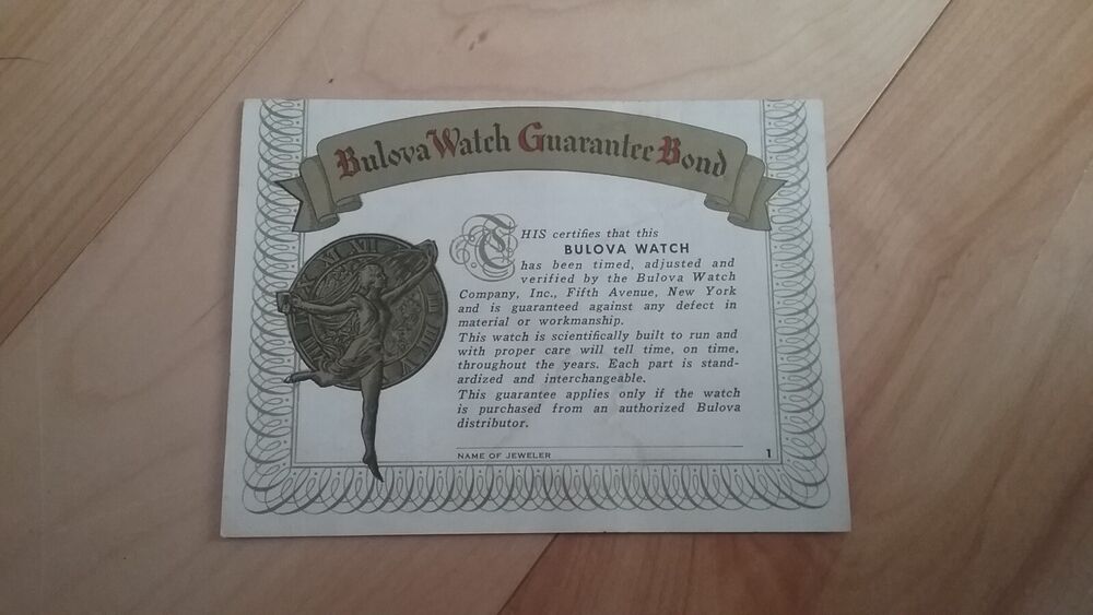 Early Vintage BULOVA Wristwatch Pocket Watch Paperwork Guarantee Bond - Unmarked