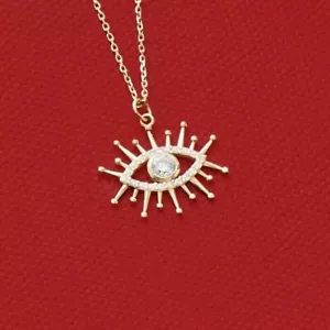 1 Ct Round Cut Simulated Diamond Women's Evil Eye Pendant 14K Yellow Gold Plated - Picture 1 of 4