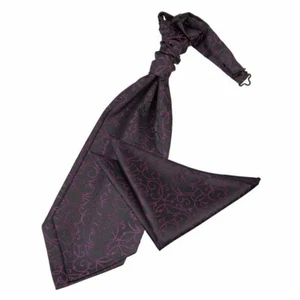 Black Purple Woven Swirl Patterned Wedding Mens Cravat Handkerchief Set by DQT - Bild 1 von 1