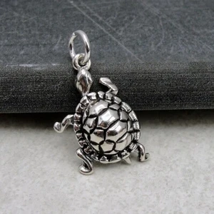 925 Sterling Silver Turtle Charm - 3D Tortoise Charm - Turtle Gift Jewelry - Picture 1 of 3