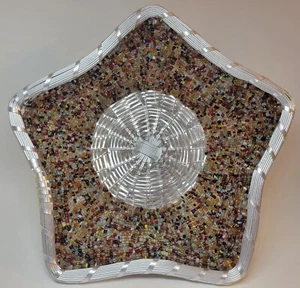 Star Shaped Silver Metal Wire Woven Beaded Bowl Basket Made In India by IHI  - Picture 1 of 11