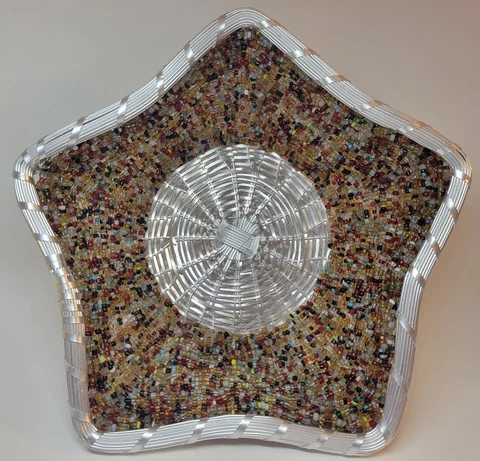Star Shaped Silver Metal Wire Woven Beaded Bowl Basket Made In India by IHI Cover