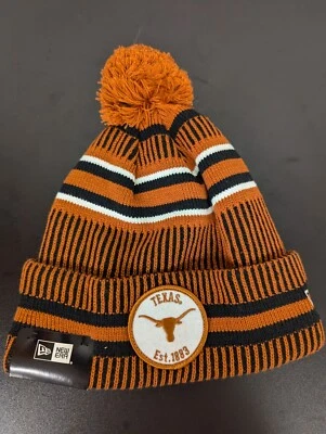 Texas Longhorns New Era Beanie Hat POM Burnt Orange Badge Cuff Unisex Knit NCAA - Image 1 of 3