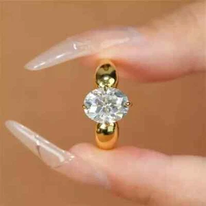 3CT Oval Cut Lab-Created Diamond Solitaire Wedding Ring 14K Yellow Gold Plated - Picture 1 of 4
