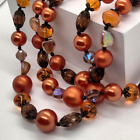 Vendome Fall Colors Three Strand Necklace Vintage Crystal,Art Glass Faux Pearl 
