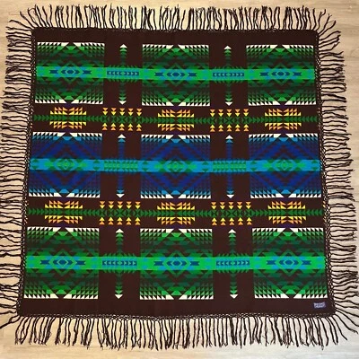 Antique Beaver State Pendleton Oregon Wool Aztec Blanket Fringe Robes & Shawls - Image 1 of 4