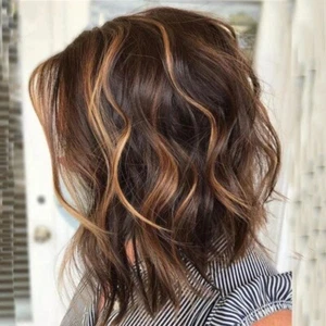 Wavy Human Hair 13x4 Lace Front Wig Layered Middle Part Wig  - Picture 1 of 6