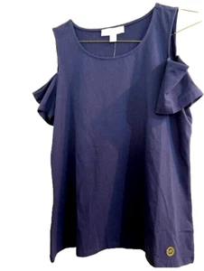 MICHAEL KORS Top Cold Shoulders 🎁❤️ TRUE NAVY Short Sleeve Logo sz.L NWT - Picture 1 of 4