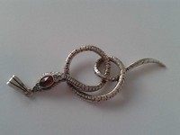 Jugendstil Schlange Anhänger mit Granat Silber Schmuck NEU