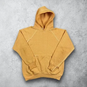 Vintage 50s Yellow Blank Pullover Hoodie Size Medium Distressed Gussets - Picture 1 of 12