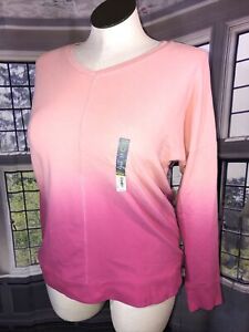 Tek Gear PL NWT V Neck Dolly Pink Ombre Top stretch Casual Shirt $36