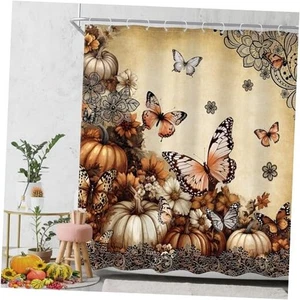 Autumn Fall Pumpkin Shower Curtain 72Wx72L 72"W x 72"L (Pack of 1) A Flower05 - Picture 1 of 8