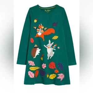 Mini Boden Girls Big Applique Jersey Long Sleeve Dress 9-10 Fall Autumn - Picture 1 of 7