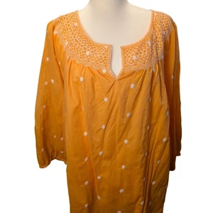 Talbots Women's Embroidered Smocked Top Sunrise Orange Dot 100% Cotton Size 3X - Picture 1 of 5