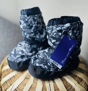 Bloch Girls Ballet Dance Warm Up Booties Sz S Black Flower New Fast Shipping - Picture 1 of 9