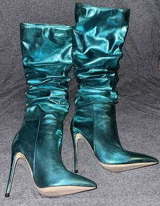 Women’s Overknee Teal Boots Shiny High Heels Stiefel Schuhe Woman’s BA - Bild 1 von 7