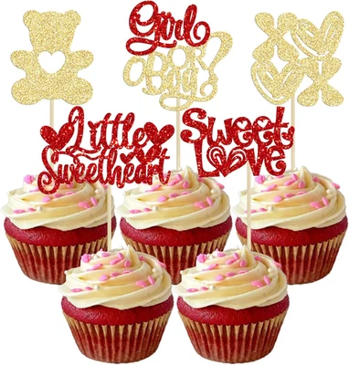 30Pcs Happy Valentine'S Day Gender Reveal Cupcake Toppers Glitter Little Sweethe - Image 1 of 4