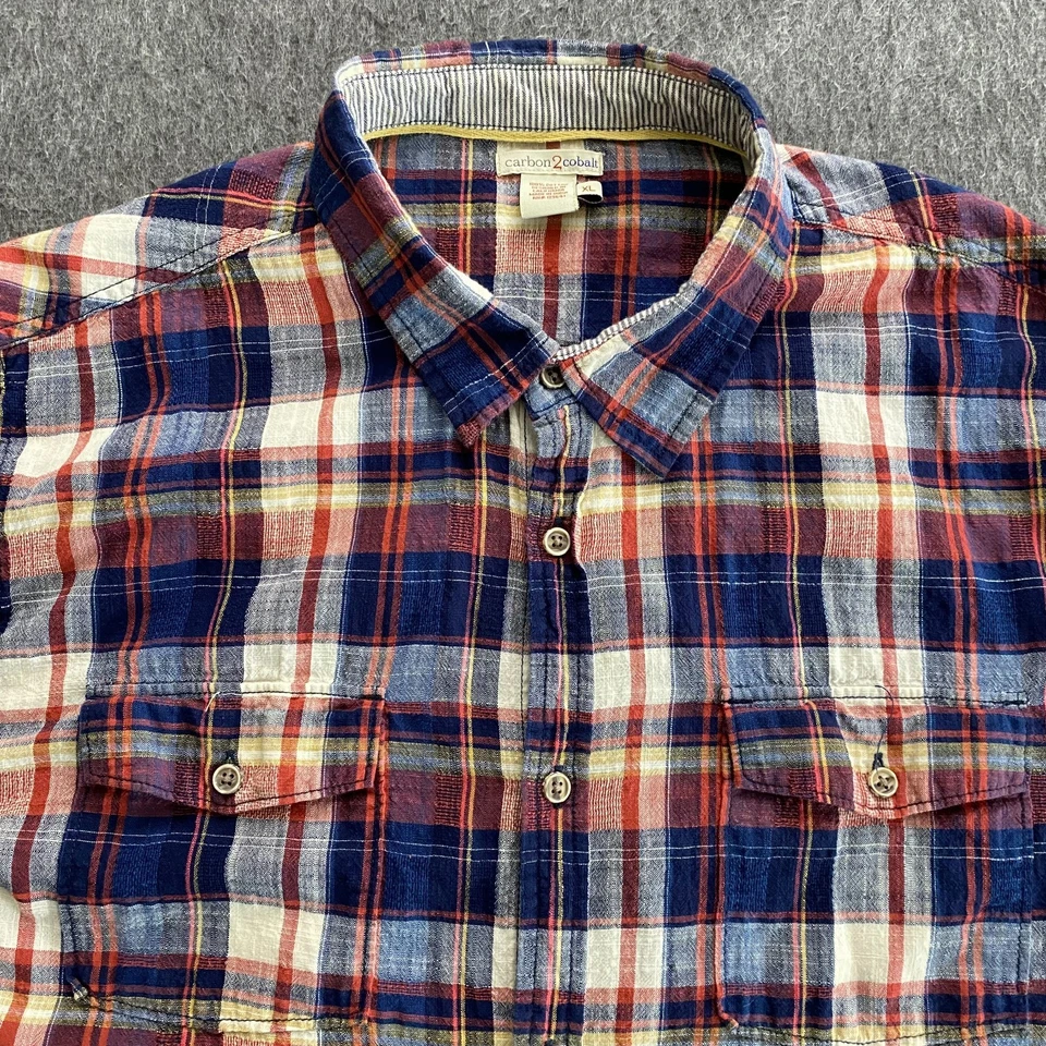 Рубашка мужская Carbon 2 кобальтовая размер XL разноцветная клетчатая с длинным рукавом на пуговицах Мадрас - Изображение 1 из 4