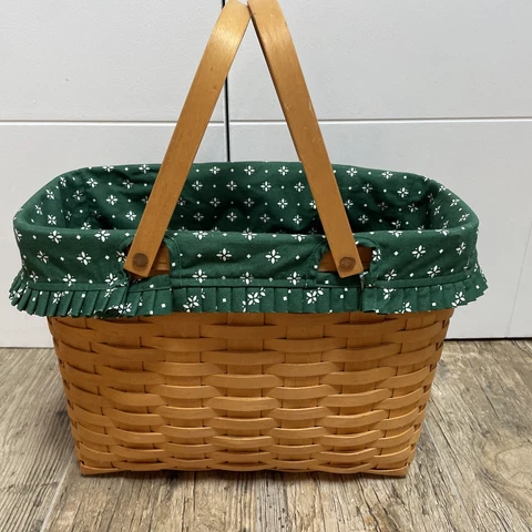 Longaberger Magazine Basket Combo Liner Green Fabric 1998 Vintage Cover