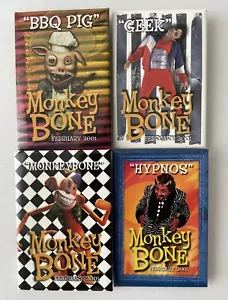 VTG 2001 Movie Promo Pinback Pin Button Monkey Bone Geek Hypnos BBQ Pig Lot of 4 - Picture 1 of 3