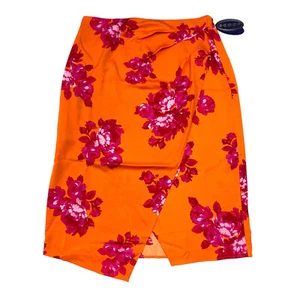 Scoop Womens Size XL 16-18 Faux Wrap Midi Skirt Orange Tiger Floral - Picture 1 of 10