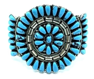 Navajo Turquoise Sterling Silver Handmade Cluster Bracelet Juliana Williams  - Picture 1 of 3