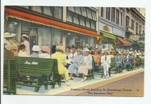 Famous Green Benches St Petersburg Florida Postcard FL Sunshine City Unposted - Picture 1 of 2
