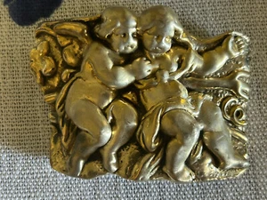Large Rachel Gera Sterling Silver 925 Brooch or Pendant, Cherub scene Gold Plate - Picture 1 of 4
