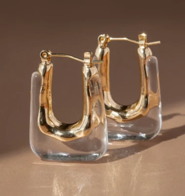 NUEVO Pendientes de oro aros líquidos Lucite transparentes Foto 1 de 4